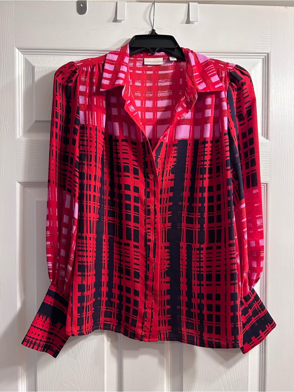 Eva Mendes Red & Black Plaid Button-Front Blouse
